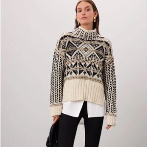 Splendid Size Small Nordic Motif Sweater Brown Geometric